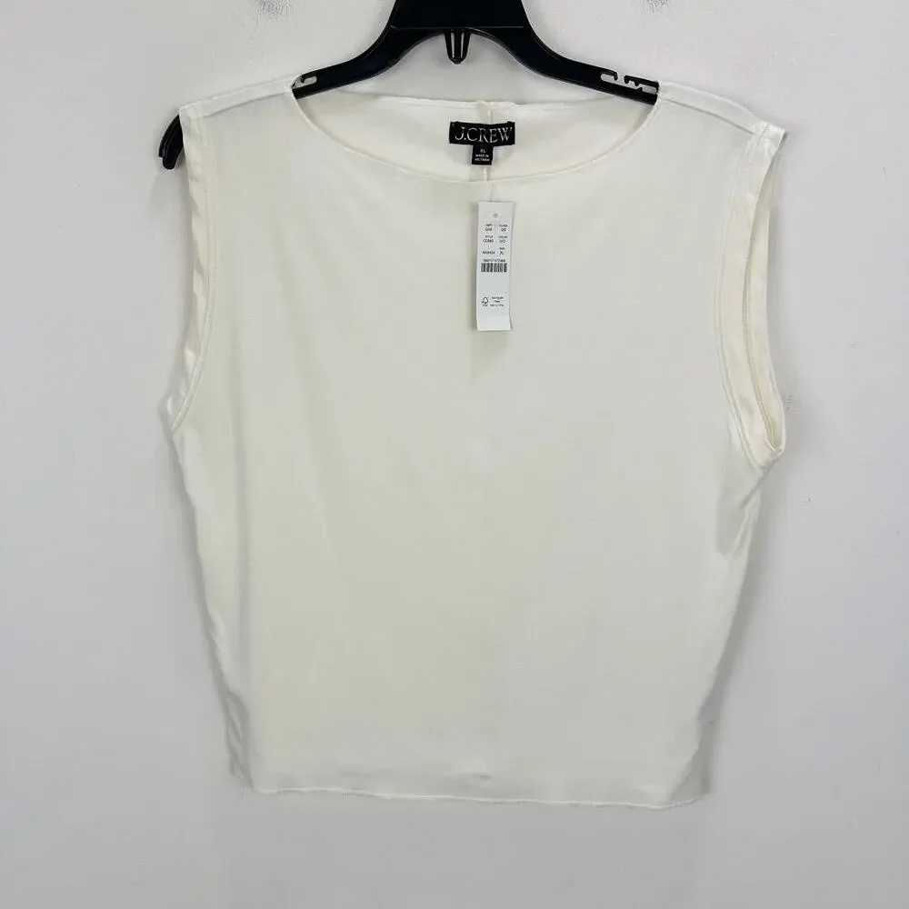 J.Crew Refined Rib Shell Tank Top Basic Minimalist Stretch Knit Ivory XL NWT